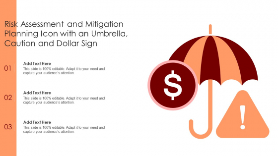 Risk Assessment And Mitigation Planning Icon With An Umbrella Caution And Dollar Sign Sample PDF