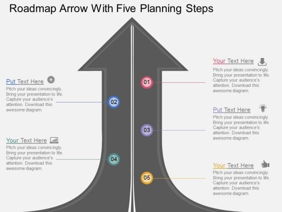 Roadmap Arrow With Five Planning Steps Powerpoint Template