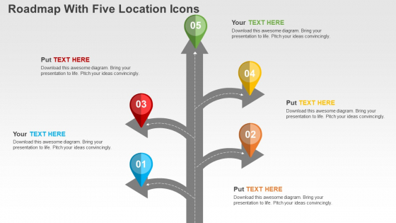 Roadmap With Five Location Icons PowerPoint Template