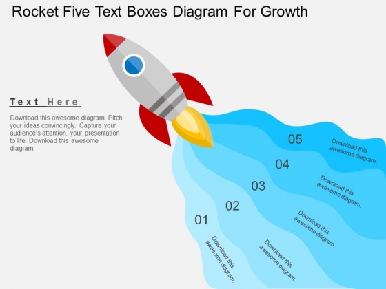Rocket Five Text Boxes Diagram For Growth Powerpoint Template Rocket Five Text Boxes Diagram For Growth Powerpoint Template