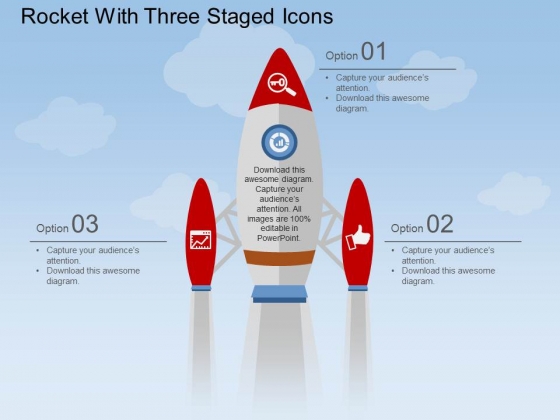 Rocket With Three Staged Icons Powerpoint Template Rocket With Three Staged Icons Powerpoint Template