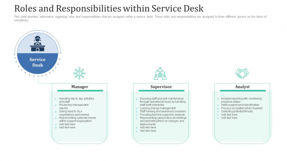 Roles And Responsibilities Within Service Desk Ppt Gallery Background PDF