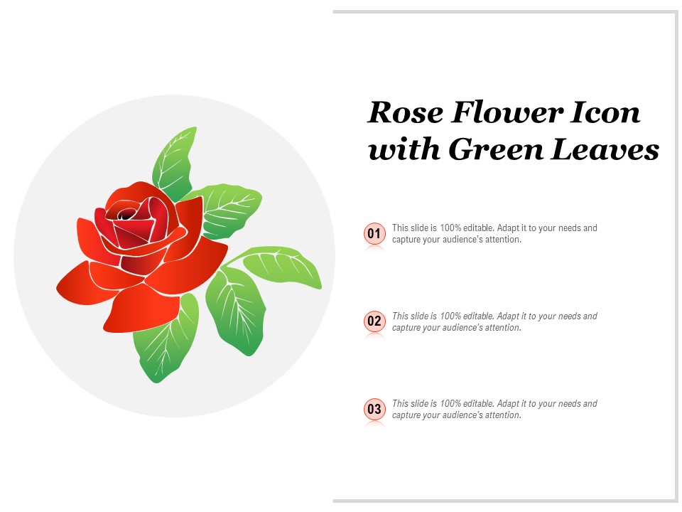 Rose Flower Icon With Green Leaves Ppt PowerPoint Presentation Styles Grid PDF