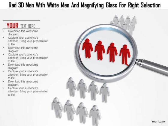 Red 3d Men With White Men And Magnifying Glass For Right Selection Red 3d Men With White Men And Magnifying Glass For Right Selection