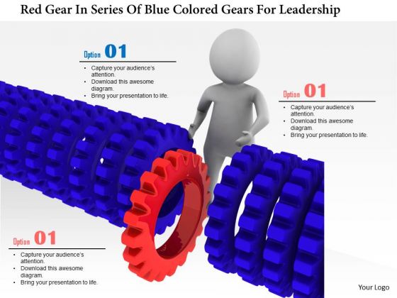 Red Gear In Series Of Blue Colored Gears For Leadership Red Gear In Series Of Blue Colored Gears For Leadership