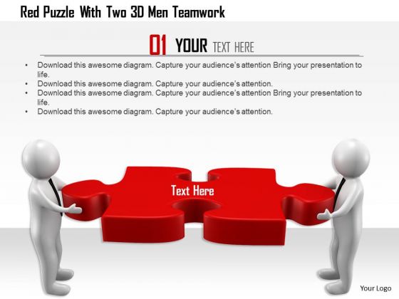 Red Puzzle With Two 3d Men Teamwork Red Puzzle With Two 3d Men Teamwork