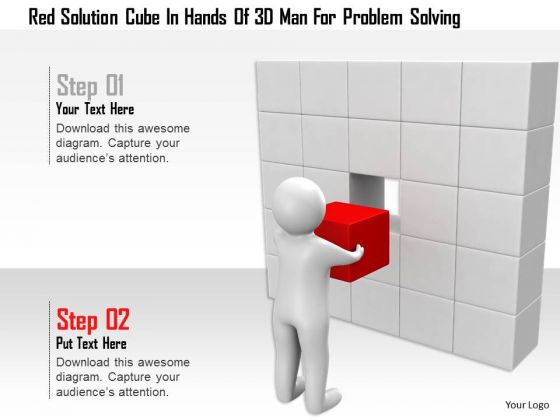 Red Solution Cube In Hands Of 3d Man For Problem Solving Red Solution Cube In Hands Of 3d Man For Problem Solving