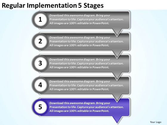 Regular Implementation 5 Stages Business Process Flowcharts PowerPoint Templates