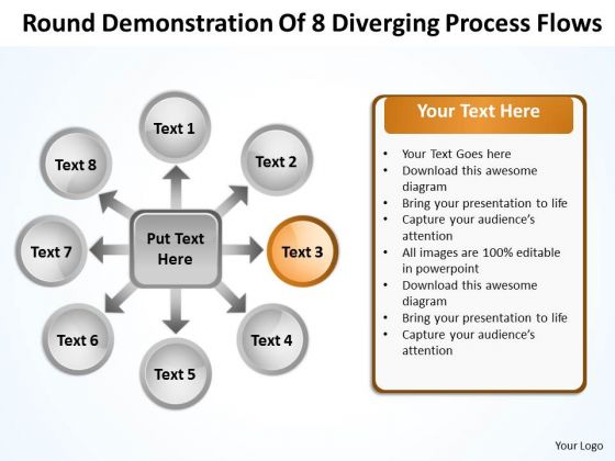 Round Demonstration Of 8 Diverging Process Flows Target Diagram PowerPoint Slides