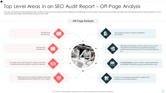 SEO Audit Summary To Increase Top Level Areas In An SEO Audit Report Off Page Analysis Graphics PDF