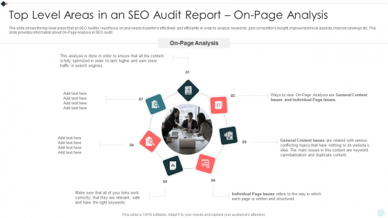 SEO Audit Summary To Increase Top Level Areas In An SEO Audit Report On Page Analysis Diagrams PDF SEO Audit Summary To Increase Top Level Areas In An SEO Audit Report On Page Analysis Diagrams PDF