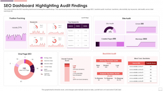 SEO Dashboard Highlighting Audit Findings Mockup PDF