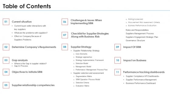 SRM Strategy Table Of Contents Demonstration PDF SRM Strategy Table Of Contents Demonstration PDF