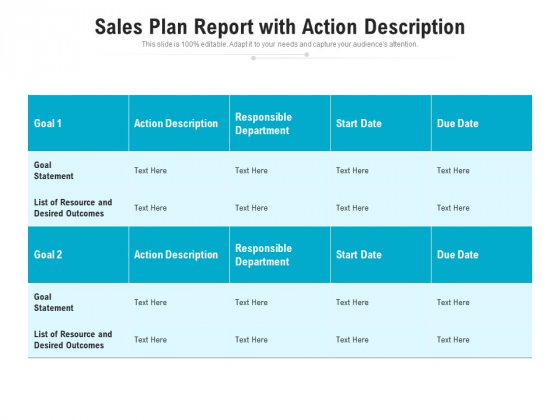 Sales Plan Report With Action Description Ppt PowerPoint Presentation Portfolio Infographic Template PDF