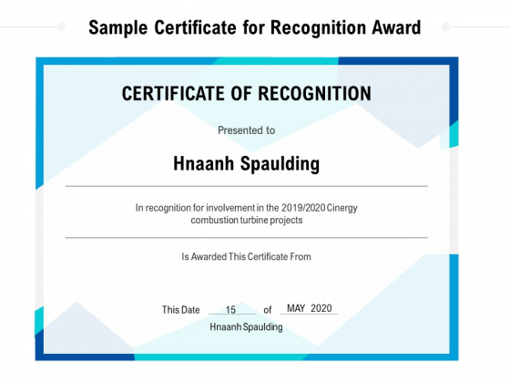 Sample Certificate For Recognition Award Ppt PowerPoint Presentation File Mockup PDF