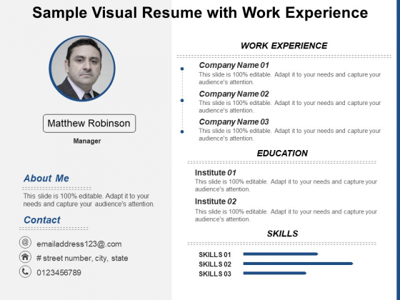 Sample Visual Resume With Work Experience Ppt PowerPoint Presentation Slides Portrait PDF Sample Visual Resume With Work Experience Ppt PowerPoint Presentation Slides Portrait PDF