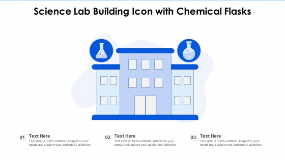 Science Lab Building Icon With Chemical Flasks Ppt File Infographics PDF