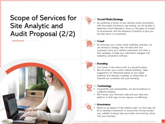 Scope Of Services For Site Analytic And Audit Proposal Email Ppt Show Examples PDF