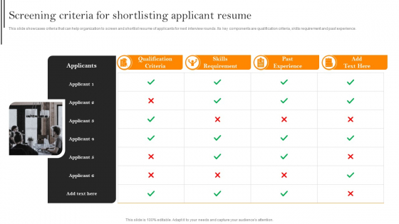 Screening Criteria For Shortlisting Applicant Resume Summary PDF