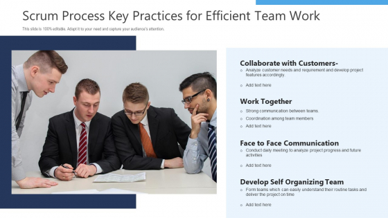 Scrum Process Key Practices For Efficient Team Work Ppt Model Design Templates PDF