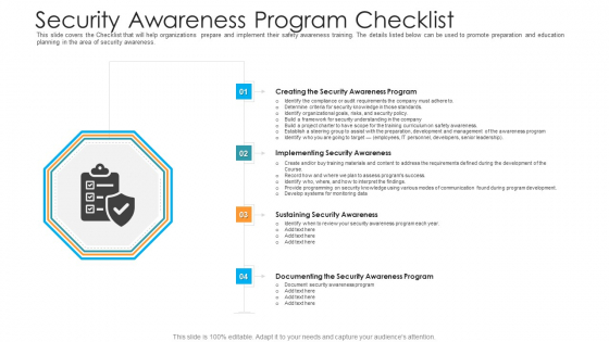 Security Awareness Program Checklist Hacking Prevention Awareness Training For IT Security Background PDF Security Awareness Program Checklist Hacking Prevention Awareness Training For IT Security Background PDF