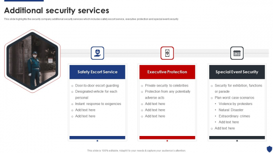 Security Officer Service Company Profile Additional Security Services Ppt PowerPoint Presentation Gallery Introduction PDF Security Officer Service Company Profile Additional Security Services Ppt PowerPoint Presentation Gallery Introduction PDF