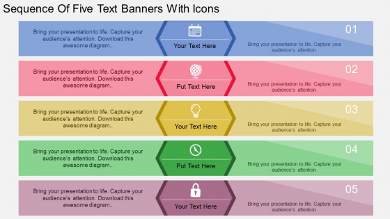 Sequence Of Five Text Banners With Icons PowerPoint Template Sequence Of Five Text Banners With Icons PowerPoint Template
