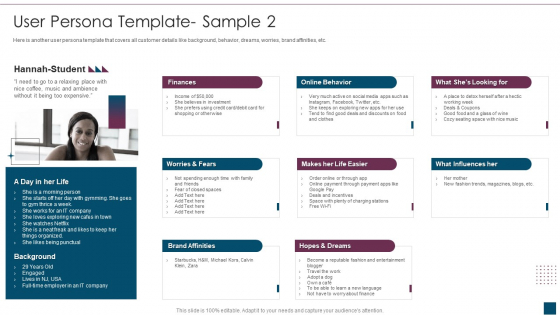 Service Design Plan User Persona Template Sample Ppt PowerPoint Presentation File Inspiration PDF
