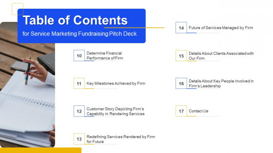 Service Marketing Fundraising Table Of Contents Pictures PDF