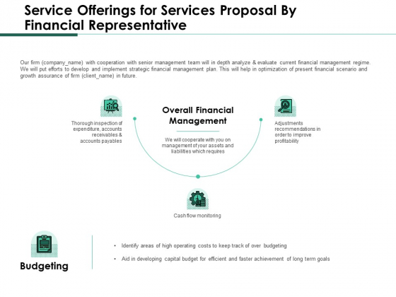 Service Offerings For Services Proposal By Financial Representative Sample PDF