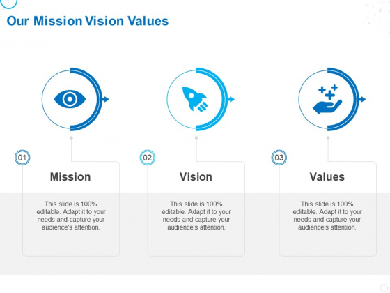 Service Strategy And Service Lifecycle Implementation Our Mission Vision Values Ppt Icon Samples PDF