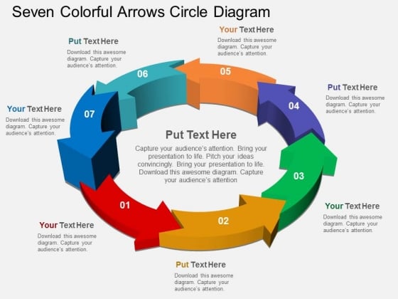 Seven Colorful Arrows Circle Diagram Powerpoint Templates