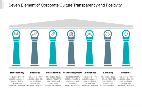 Seven Element Of Corporate Culture Transparency And Positivity Ppt PowerPoint Presentation Infographic Template Icons Seven Element Of Corporate Culture Transparency And Positivity Ppt PowerPoint Presentation Infographic Template Icons