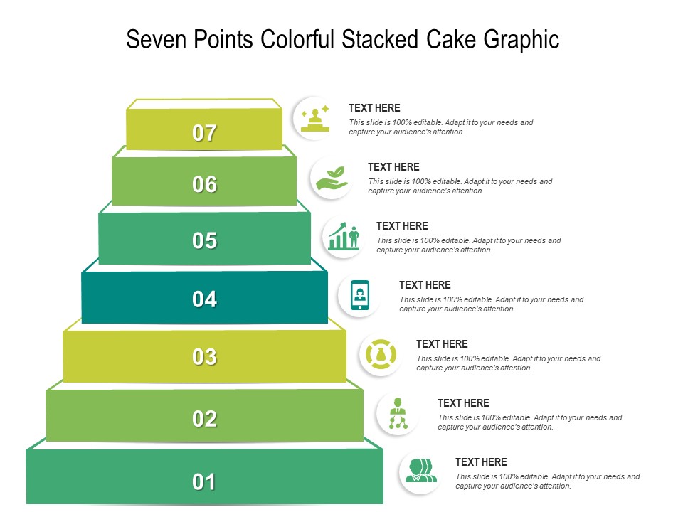 Seven Points Colorful Stacked Cake Graphic Ppt PowerPoint Presentation Summary Designs PDF