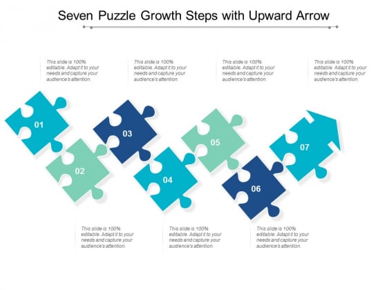 Seven Puzzle Growth Steps With Upward Arrow Ppt Powerpoint Presentation Ideas Sample