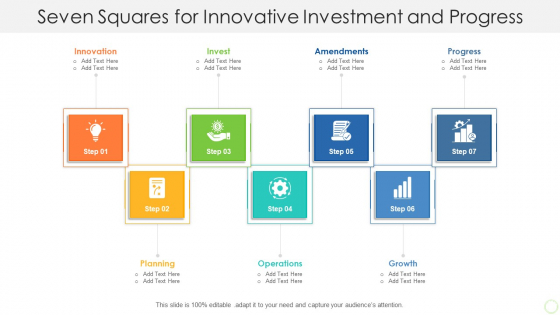 Seven Squares For Innovative Investment And Progress Template PDF