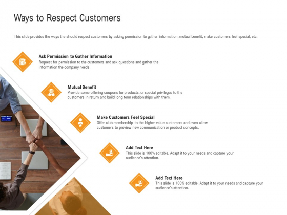 Shared Values In An Organization Ways To Respect Customers Ppt PowerPoint Presentation Gallery Slide Portrait PDF Shared Values In An Organization Ways To Respect Customers Ppt PowerPoint Presentation Gallery Slide Portrait PDF