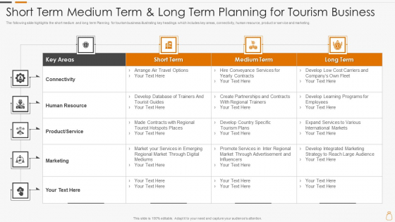 Short Term Medium Term And Long Term Planning For Tourism Business Infographics PDF