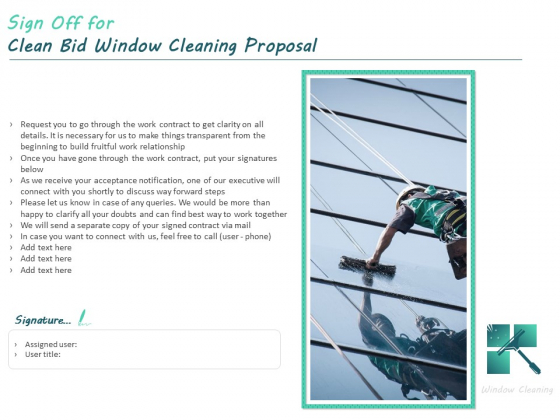 Sign Off For Clean Bid Window Cleaning Proposal Ppt Styles Vector PDF