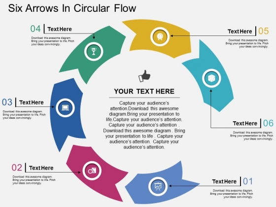Six Arrows In Circular Flow Powerpoint Templates