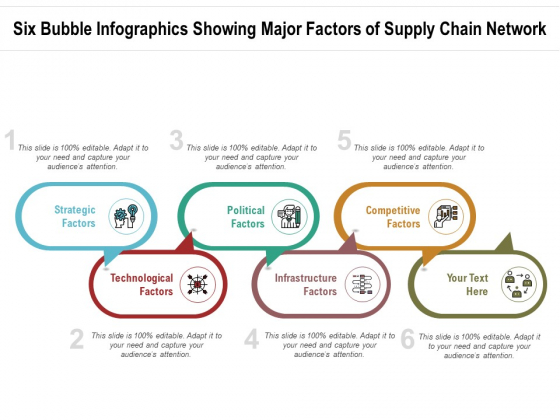 Six Bubble Infographics Showing Major Factors Of Supply Chain Network Ppt Infographic Template Elements PDF Ppt Styles Infographics PDF Six Bubble Infographics Showing Major Factors Of Supply Chain Network Ppt Infographic Template Elements PDF Ppt Styles Infographics PDF