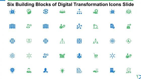Six Building Blocks Of Digital Transformation Icons Slide Ppt PowerPoint Presentation Portfolio Icon