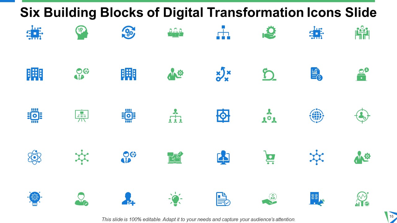 Six Building Blocks Of Digital Transformation Ppt PowerPoint Presentation Complete Deck With Slides customizable downloadable