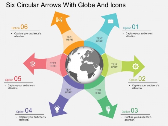 Six Circular Arrows With Globe And Icons Powerpoint Template Six Circular Arrows With Globe And Icons Powerpoint Template