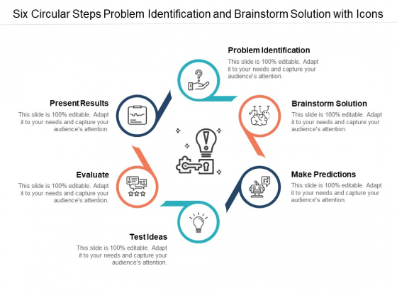 Six Circular Steps Problem Identification And Brainstorm Solution With Icons Ppt Powerpoint Presentation Ideas Background Image