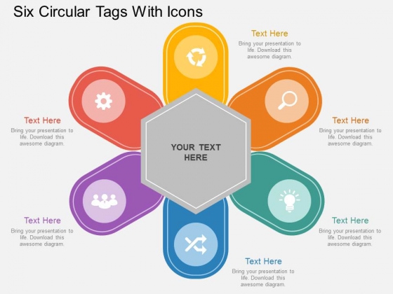Six Circular Tags With Icons Powerpoint Template