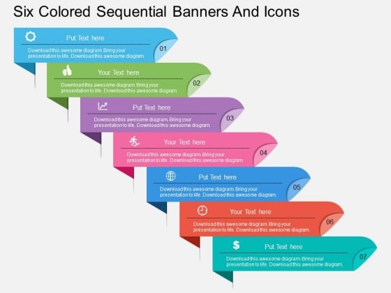 Six Colored Sequential Banners And Icons Powerpoint Template Six Colored Sequential Banners And Icons Powerpoint Template