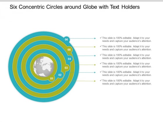 Six Concentric Circles Around Globe With Text Holders Ppt Powerpoint Presentation Gallery Templates
