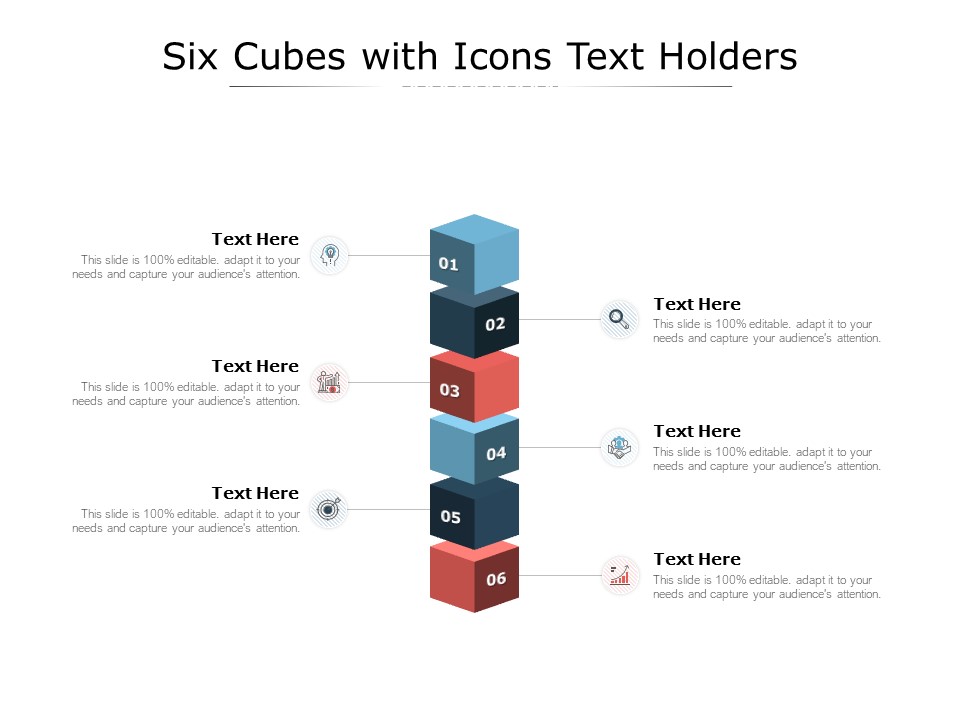 Six Cubes With Icons Text Holders Ppt PowerPoint Presentation Visual Aids Styles