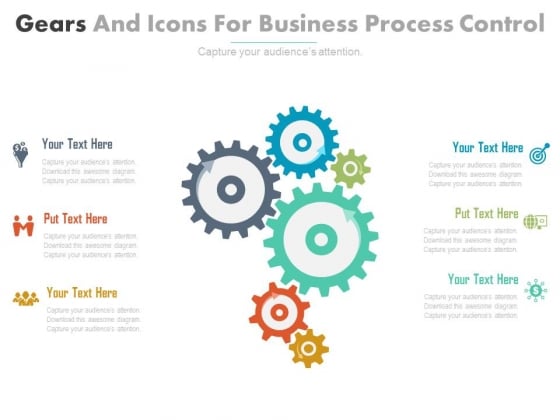 Six Gears With Strategy And Business Icons Powerpoint Template